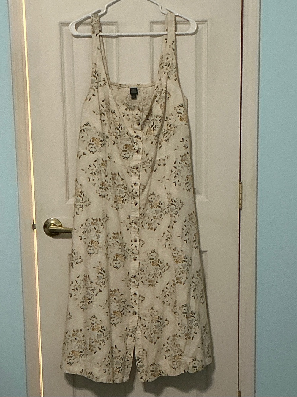 wild fable Cream Floral Button-Front Midi Dress with Yellow Accents